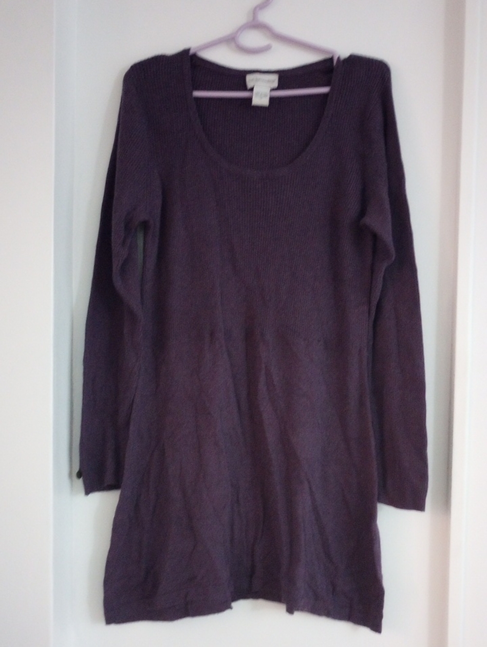 Soft Surroundings Cotton Cashmere Blend Ribbed Scoop Neck Purple Sweater Dress M